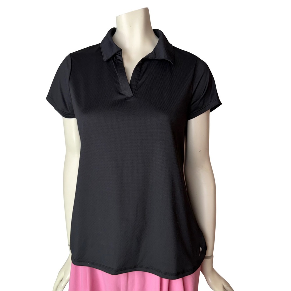 HEAD Performance Polo V-Neck Tennis Prep Golf Shirt Black Tenniscore Sporty L